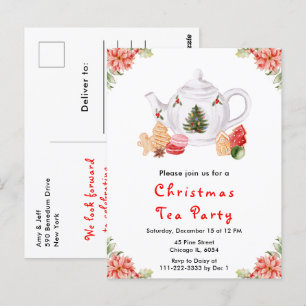 Weihnachts-Teeparty Rot Postkarte