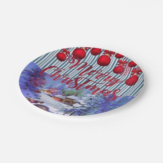 Weihnachts-Teller, frohe Weihnachten Pappteller (Schrägansicht)