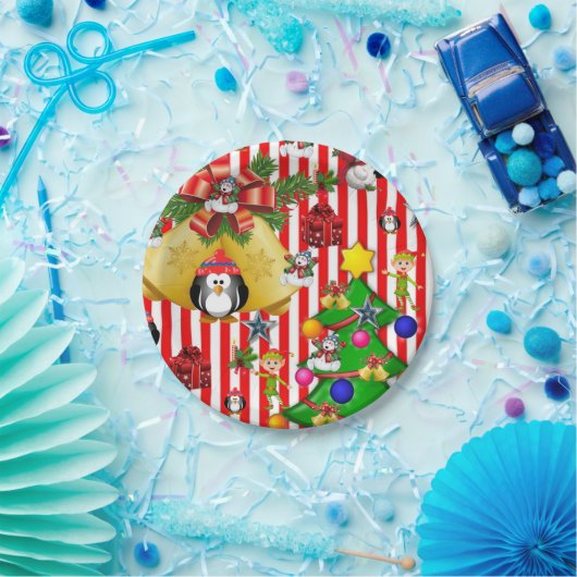 Weihnachts-Teller, Frohe Weihnachtspenguin Pappteller (Party)
