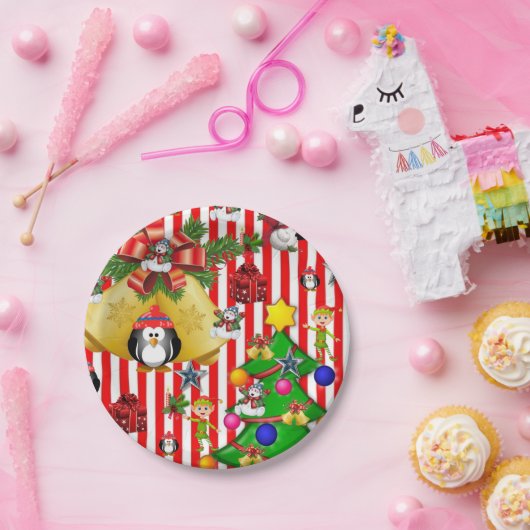 Weihnachts-Teller, Frohe Weihnachtspenguin Pappteller (Party)