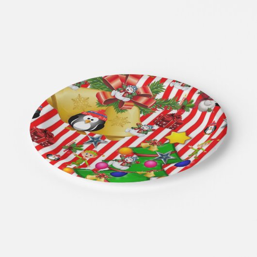 Weihnachts-Teller, Frohe Weihnachtspenguin Pappteller (Schrägansicht)