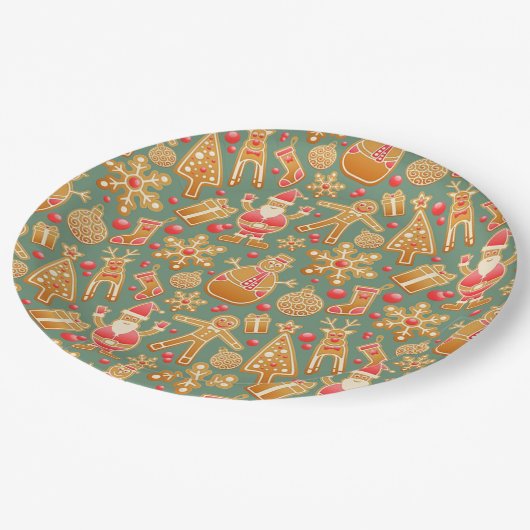 Weihnachts-Teller/Weihnachtsmann und Freunde Pappteller (Schrägansicht)