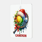 Weihnachts-Tennis-Ball & Racket-Individuelle Name Ornament Aus Metall (Vorderseite links)