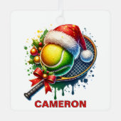 Weihnachts-Tennis-Ball & Racket-Individuelle Name Ornament Aus Metall (Vorderseite)