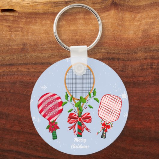 Weihnachts-Tennis, Paddleball, Pickleball-Spieler Schlüsselanhänger (Rückseite)