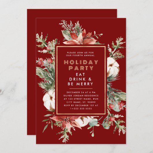 Weihnachts-Thema Blumenrahmen Feiertag Party Einladung (Vorne/Hinten)
