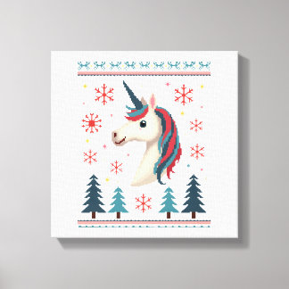 Weihnachts-Thema Gestrickte Einhorn Einhörner T-Sh Leinwanddruck