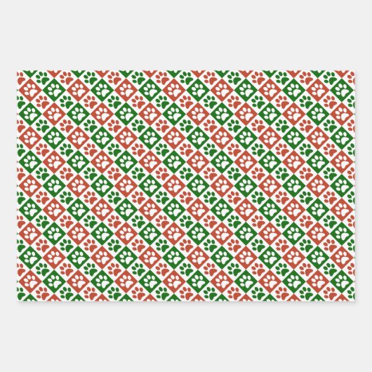 Weihnachts-Thema Rot-Grün-Paw-Druckmuster Geschenkpapier Set (Vorderseite 3)