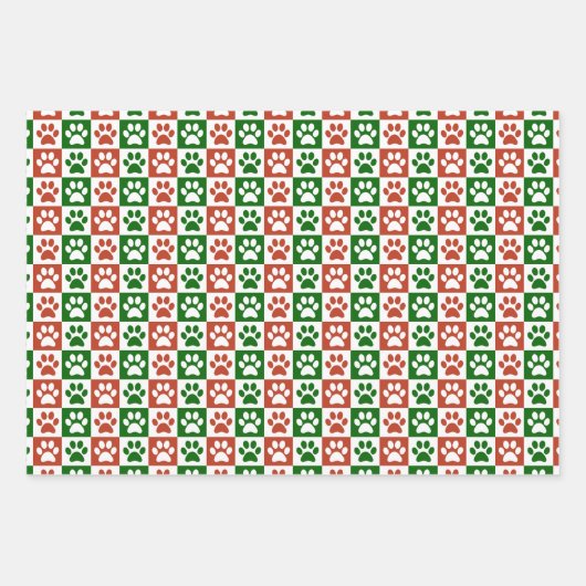 Weihnachts-Thema Rot-Grün-Paw-Druckmuster Geschenkpapier Set (Vorderseite)