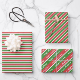 Weihnachts Themenmuster Rot und Grün Streifen Geschenkpapier Set
