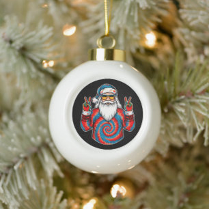 Weihnachts-Tie-Dye-Santa-Friedenszeichen-Sonnenbri Keramik Kugel-Ornament