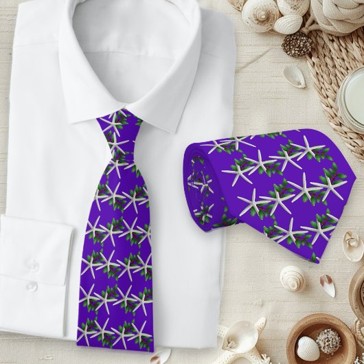Weihnachts-Tie mit lila Seestern-Muster Krawatte