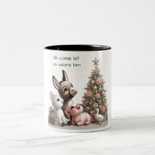 Weihnachts-Tiere auf dem Bauernhof  Zweifarbige Tasse