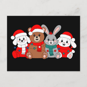Weihnachts-Tiere Bär Hase Hund Weihnachtsmann Hut Feiertagspostkarte