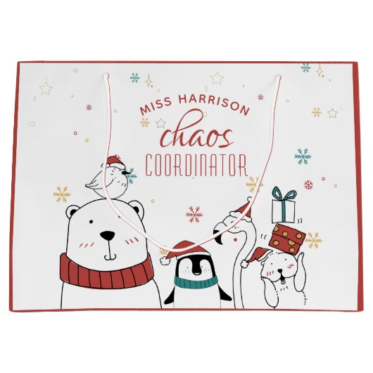Weihnachts-Tiere Chaos-Koordinator Personalisiert Große Geschenktüte (Vorderseite)