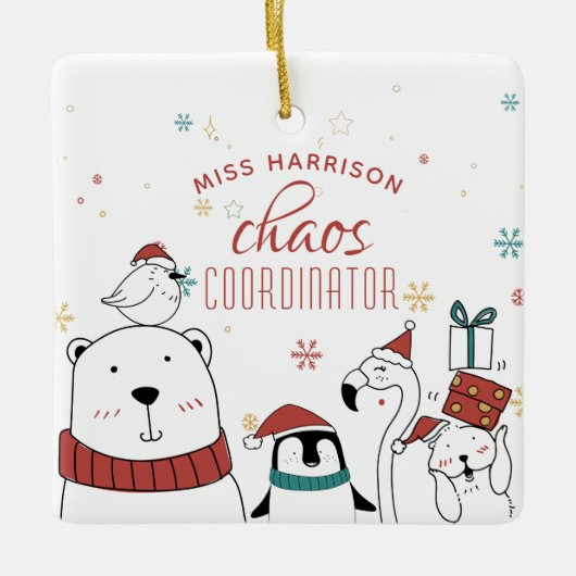 Weihnachts-Tiere Chaos-Koordinator Personalisiert Keramikornament (Vorderseite)