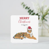 Weihnachts Tiger Funny Animal mit Weihnachtsmannmü (Stehend Vorderseite)