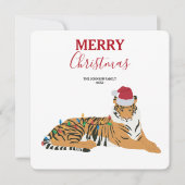 Weihnachts Tiger Funny Animal mit Weihnachtsmannmü (Vorderseite)