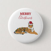Weihnachts-Tiger Funny Animal mit Weihnachtsmannmü Button (Vorderseite)
