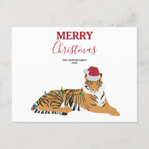 Weihnachts Tiger Funny Animal mit Weihnachtsmannmü Feiertagspostkarte