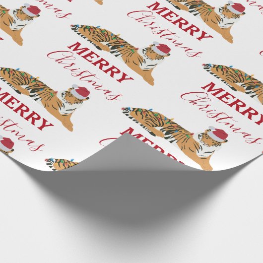 Weihnachts-Tiger Funny Animal mit Weihnachtsmannmü Geschenkpapier (Ecke)