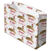 Weihnachts-Tiger Funny Animal mit Weihnachtsmannmü Große Geschenktüte (Rückseite Schrägansicht)