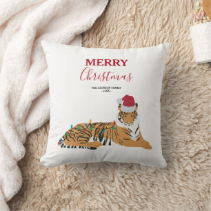 Weihnachts-Tiger Funny Animal mit Weihnachtsmannmü Kissen