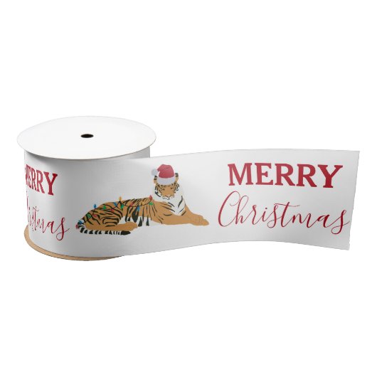 Weihnachts-Tiger Funny Animal mit Weihnachtsmannmü Satinband (Spule)