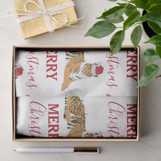 Weihnachts-Tiger Funny Animal mit Weihnachtsmannmü Seidenpapier (Geschenk)