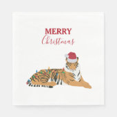 Weihnachts-Tiger Funny Animal mit Weihnachtsmannmü Serviette (Vorderseite)