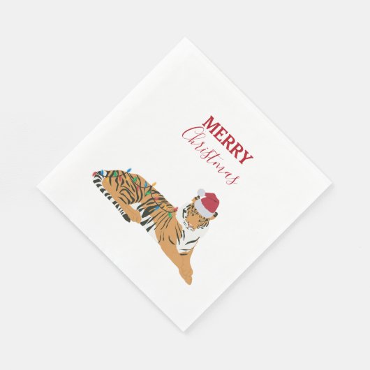 Weihnachts-Tiger Funny Animal mit Weihnachtsmannmü Serviette (Ecke)