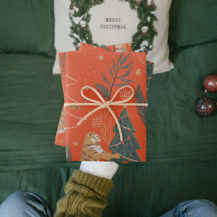 Weihnachts-Tiger mit Weihnachtsbaum Geschenkpapier Set