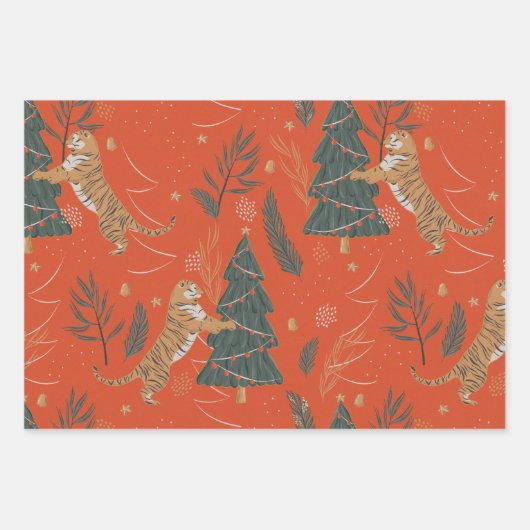 Weihnachts-Tiger mit Weihnachtsbaum Geschenkpapier Set (Vorderseite 2)