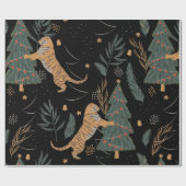 Weihnachts Tiger mit Weihnachtsbaum Schwarz Geschenkpapier (Flach)
