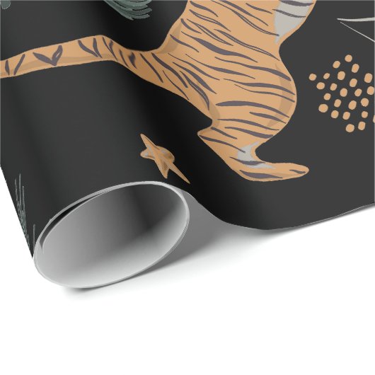 Weihnachts Tiger mit Weihnachtsbaum Schwarz Geschenkpapier (Rolleneckpunkt)