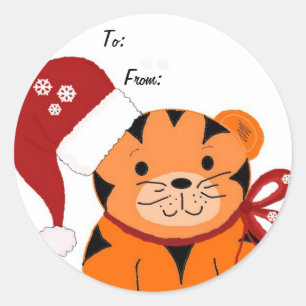 Weihnachts-Tiger Runder Aufkleber