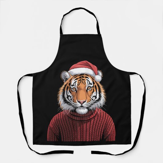 Weihnachts-Tiger-Santa-Hut-Pulli Winter Xmas Schürze (Vorderseite)