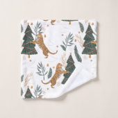 Weihnachts-Tiger und Baummuster Badhandtuch Set (Waschlappen)