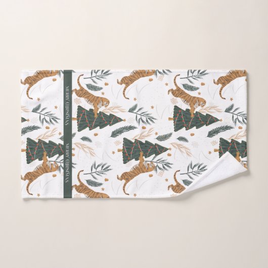 Weihnachts-Tiger und Baummuster Badhandtuch Set (Handtuch)