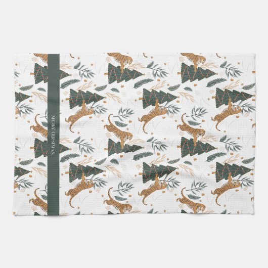 Weihnachts-Tiger und Baummuster Geschirrtuch (Horizontal)