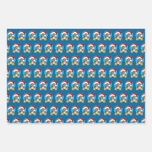 Weihnachts-Tiger-Wrapping Paper Set 3 Blätter (Vorderseite)