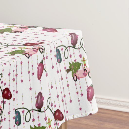 Weihnachts-Tischdecken, rosa Autoelf, Lichter Tischdecke (Beispiel)