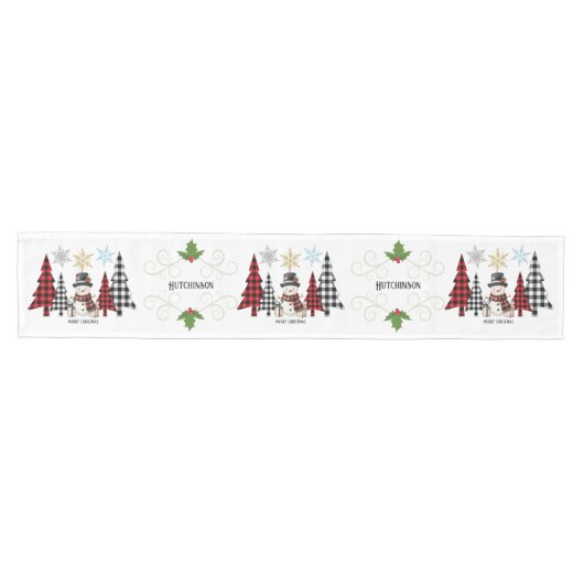 Weihnachts-Tischläufer Karierte Bäume und Schneema Mittelgroßer Tischläufer (Horizontal)