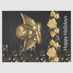 Weihnachts-Tissue Happy Holidays Gold Engel Seidenpapier