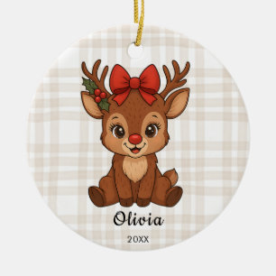 Weihnachts-Toddlermädchen-Hirschschmuck Keramik Ornament