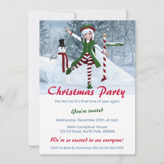Weihnachts-Toon-Girl im Winterwald Einladung (Vorderseite)