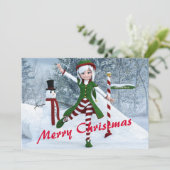 Weihnachts-Toon-Girl im Winterwald Feiertagskarte (Stehend Vorderseite)