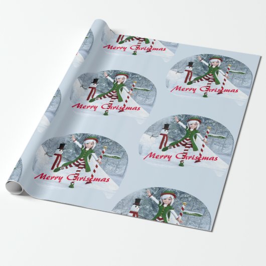 Weihnachts-Toon-Girl im Winterwald Geschenkpapier (Ungerollt)