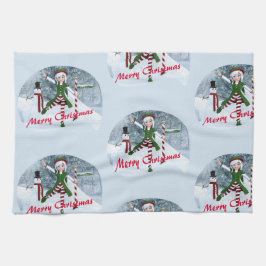 Weihnachts-Toon-Girl im Winterwald Geschirrtuch