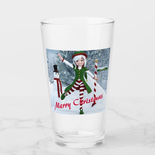 Weihnachts-Toon-Girl im Winterwald Glas (Vorderseite)